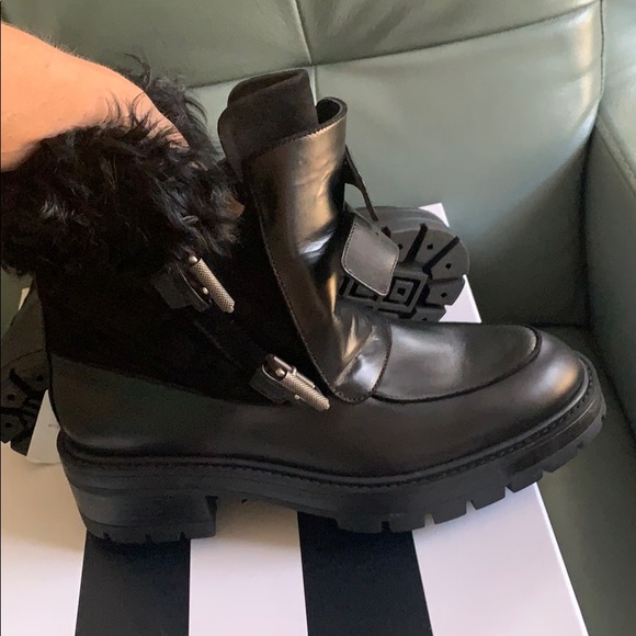 Aquazzura  Ryan Lug-Sole Shearling Buckle Boots - Picture 12 of 15